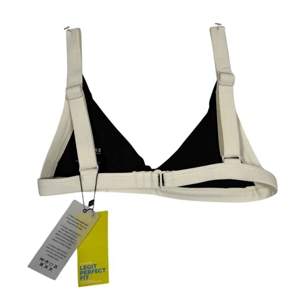 ONEONE Womens Bikini Top Small Black Cream Contrast Trim NWT Swimwear‎